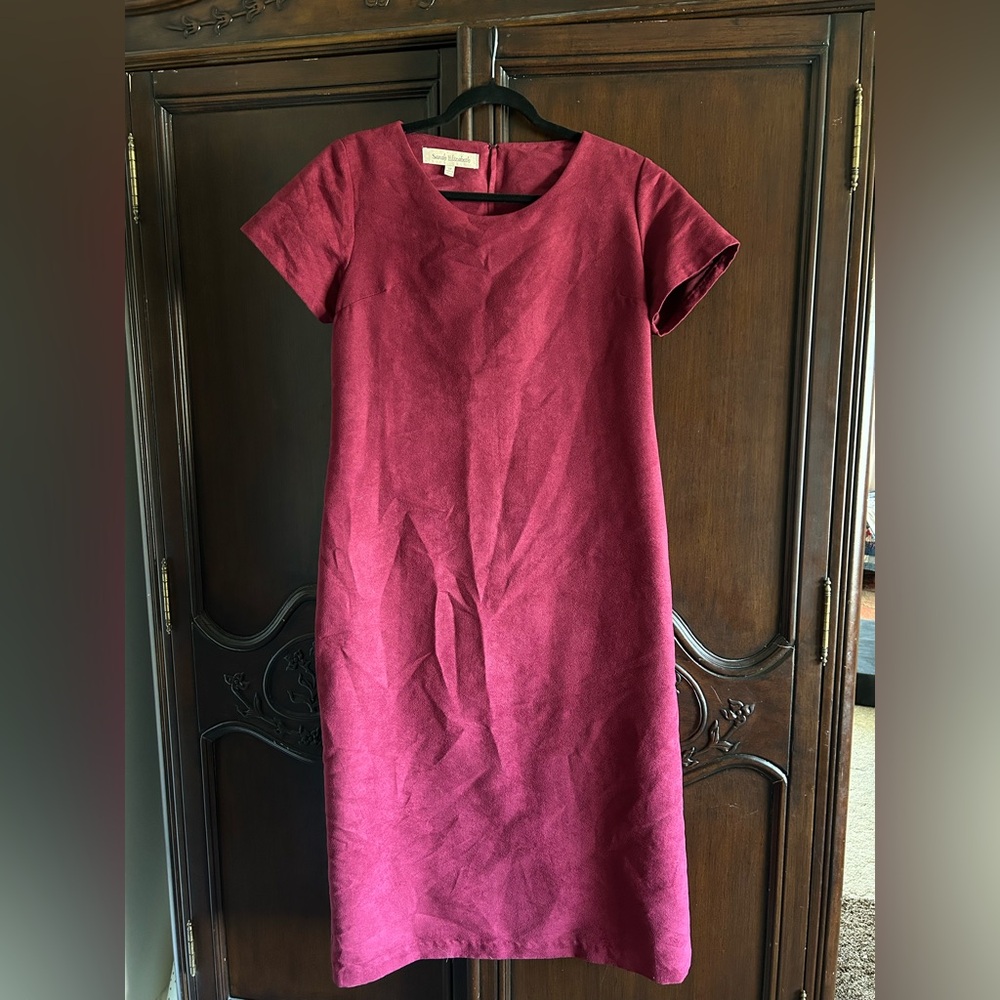 Vintage Sarah Elizabeth Burgundy Faux Suede Sheath Dress size 12